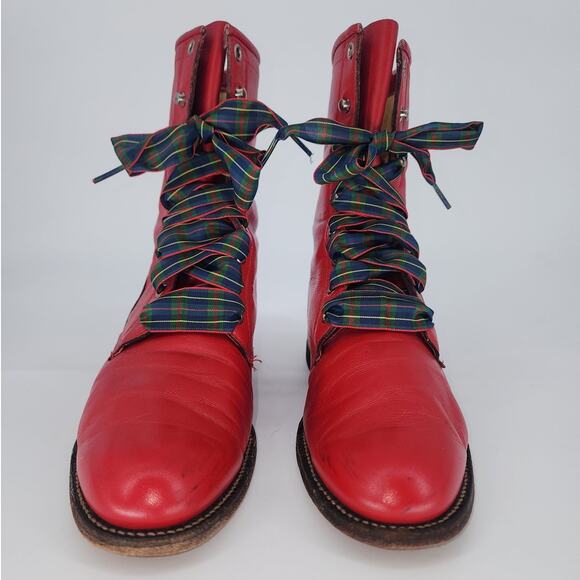 Vintage Justin Red Leather Lace-Up Boots Women’s 7.5B - Picture 13 of 16